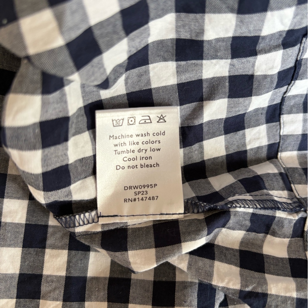 Draper James Wanda Navy Blue and White Checkered Gingham 3/4 Sleeve Cotton Dress - Picture 7 of 9